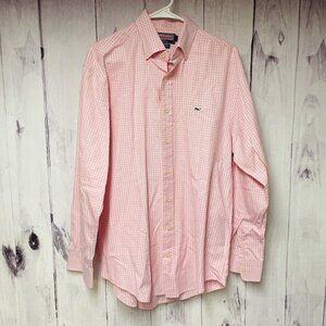 Vineyard Vines Whale Shirt Mens Medium Pink White Plaid Gingham Button Front